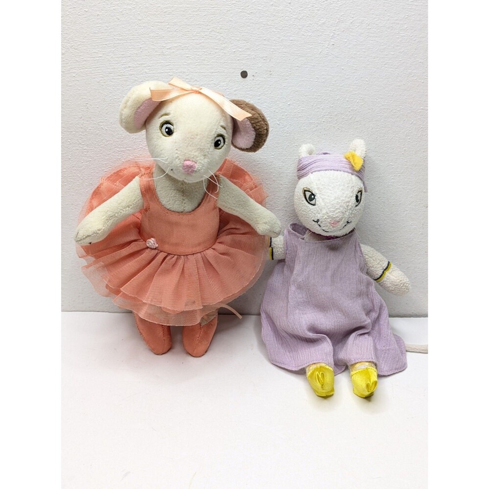 Angelina Ballerina + Miss Lilly Mouse Plush Set Peach Orange Tutu Y2K Vintage